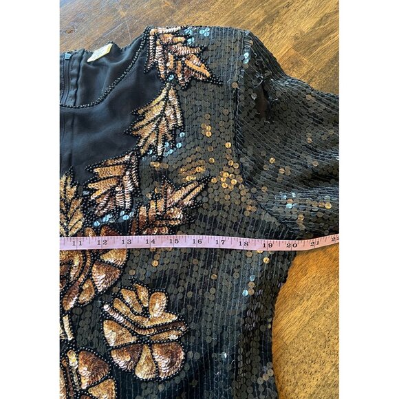Vintage 80's Stenay Short Sleeve Sequin Floral 100% Silk Formal Blouse Size XL - Picture 8 of 9